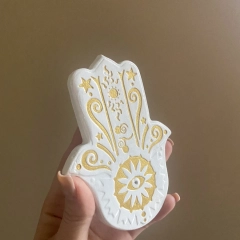 Podstawka pod kadzidło Hamsa biało złota