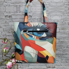 Torebka damska shopper bag torebka na ramię zamykana - ekoskóra oczy