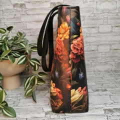 Torebka damska shopper bag torebka na ramię zamykana - czaszka w kwiatach