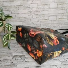 Torebka damska shopper bag torebka na ramię zamykana - czaszka w kwiatach