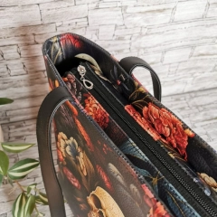 Torebka damska shopper bag torebka na ramię zamykana - czaszka w kwiatach