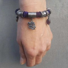 Bransoleta boho jedwab szafir fluoryt srebro 925