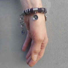 Bransoleta boho jedwab szafir fluoryt srebro 925