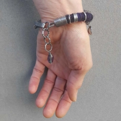 Bransoleta boho jedwab szafir fluoryt srebro 925