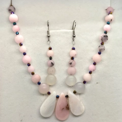 Komplet - jadeit + jaspis - w różowym kolorze