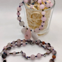 Komplet - jadeit + jaspis - w różowym kolorze