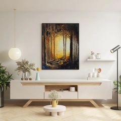 Las w płomieniach - obraz olejny