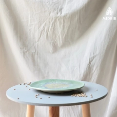 Bajeczna laguna - talerz ceramiczny z odbitymi liśćmi handmade