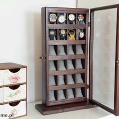 WITRYNA SKRZYNECZKA KASETKA PUDEŁKO NA 24 ZEGARKI DREWNIANA ROBIONA RĘCZNIE