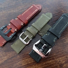 PASEK DO ZEGARKA SMARTWATCHA 20 MM OLIWKOWY SZYTY RĘCZNIE NATURALNA SKÓRA