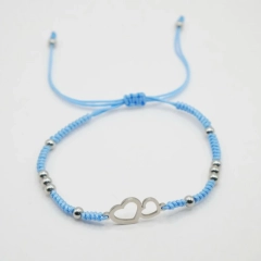 Niebieska bransoletka serca handmade makrama rękodzieło
