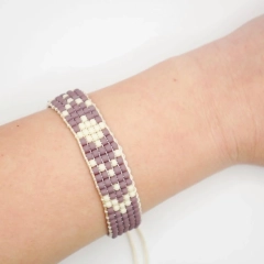 Fioletowa bransoletka tkaną na krosnie koraliki toho handmade rękodzie
