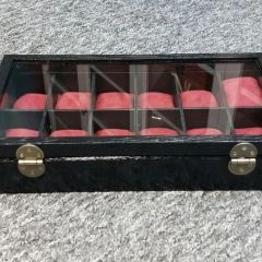 SKRZYNECZKA kasetka pudełko na 12 zegarków, zegarków kieszonkowych,robiona ręcznie, czarna