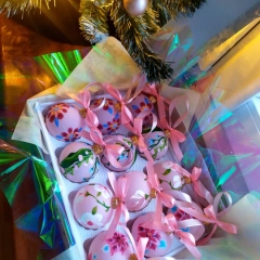 Ręcznie malowane matowe bombki szklane- styl coquette