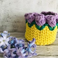 Koszyczek,koszyk wielkanocny z tulipanami,10x11cm żółty 