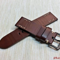 PASEK DO ZEGARKA MĘSKIEGO DO SMARTWATCHA 24 MM BRĄZOWY (KASZTANOWY) SZYTY RĘCZNIE NATURALNA SKÓRA