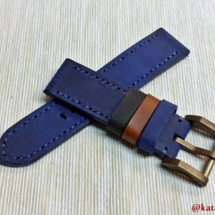 PASEK DO ZEGARKA MĘSKIEGO DO SMARTWATCHA 24 MM GRANATOWY SZYTY RĘCZNIE NATURALNA SKÓRA