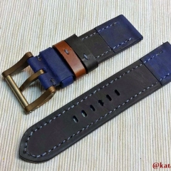 PASEK DO ZEGARKA MĘSKIEGO DO SMARTWATCHA 24 MM GRANATOWY SZYTY RĘCZNIE NATURALNA SKÓRA