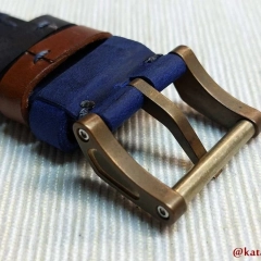 PASEK DO ZEGARKA MĘSKIEGO DO SMARTWATCHA 24 MM GRANATOWY SZYTY RĘCZNIE NATURALNA SKÓRA