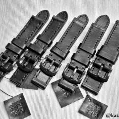 Pasek do męskiego do damskiego zegarka, do smartwatcha, czarny, szyty ręcznie, 18, 19, 20, 21, 22, 23, 24 mm Naturalna skóra