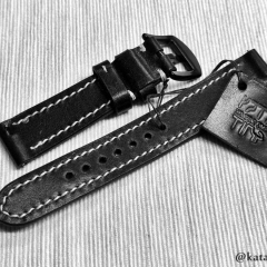 Pasek do męskiego do damskiego zegarka, do smartwatcha, czarny, szyty ręcznie, 18, 19, 20, 21, 22, 23, 24 mm Naturalna skóra