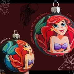 Szklana matowa bombka ręcznie malowana- Ariel z Małej Syrenki Disney