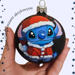 Szklana matowa bombka ręcznie malowana- Stitch z bajki Lilo & Stitch