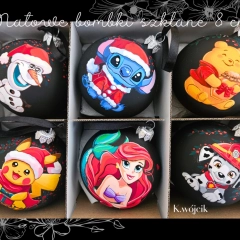 Ręcznie malowane, matowe bombki szklane na zamówienie 8 i 6 cm średnicy