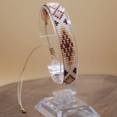 Tkana bransoletka Miyuki | Beż & Brąz | Stal Chirurgiczna