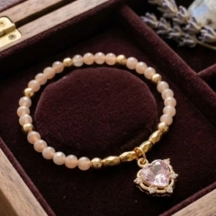 Estetyczna bransoletka | Kamień Słoneczny i Złoty Hematyt | Serce Boho