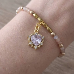 Estetyczna bransoletka | Kamień Słoneczny i Złoty Hematyt | Serce Boho